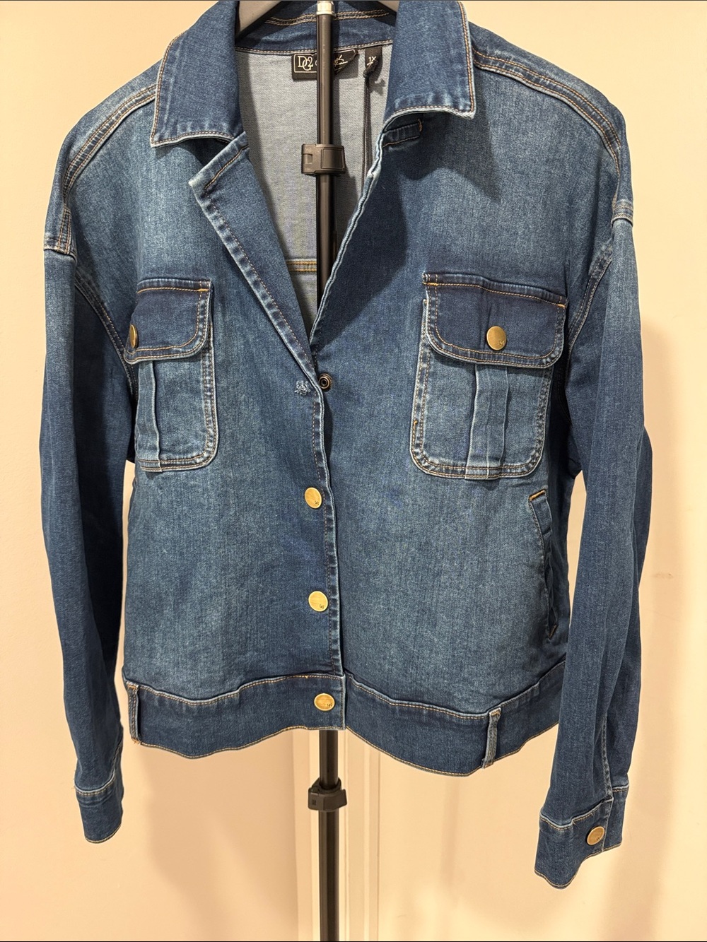 DG2 by Diane Gilman Medium Blue Denim Jacket with Gold Buttons